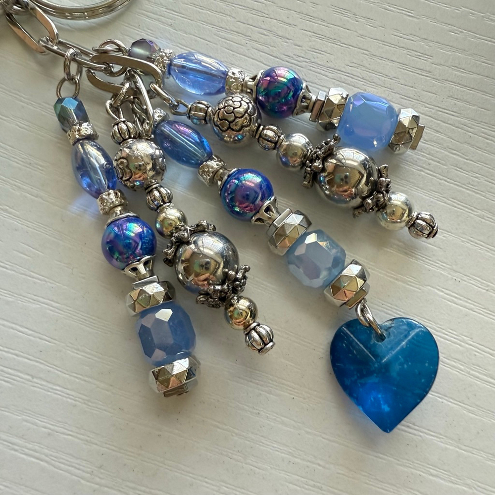 Blue Heart Handmade Bag Charm Keychain | One of a Kind | Crystal Accessory
